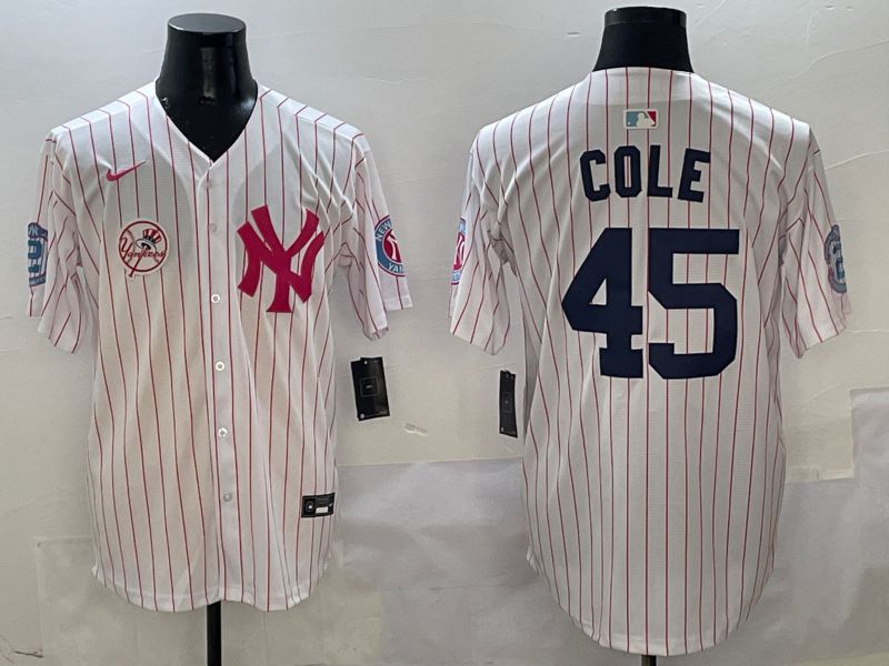 Men New York Yankees #45 Cole White Stripe Jointly Name Nike 2025 MLB Jersey style 7->new york yankees->MLB Jersey